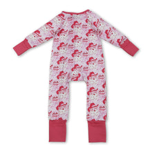 Load image into Gallery viewer, Long sleeves pink bow santa western girls Christmas romper