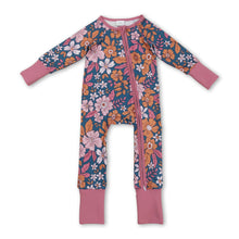 Load image into Gallery viewer, Long sleeves floral baby girls zipper fall romper