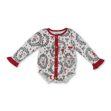Load image into Gallery viewer, Long sleeves red bow baby girls Christmas romper