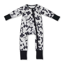 Load image into Gallery viewer, Long sleeves black bows baby girls zipper romper