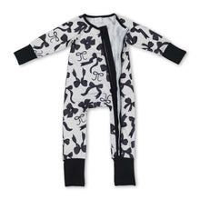Load image into Gallery viewer, Long sleeves black bows baby girls zipper romper