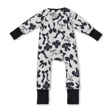 Load image into Gallery viewer, Long sleeves black bows baby girls zipper romper
