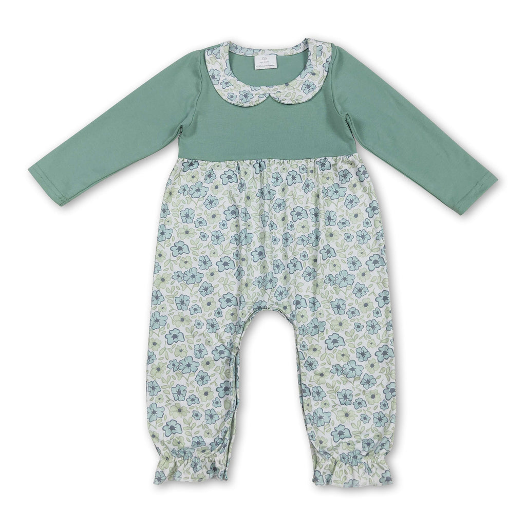Long sleeves floral ruffle baby girls romper