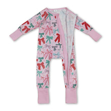 Load image into Gallery viewer, Pink long sleeves bows baby girls Christmas zip romper