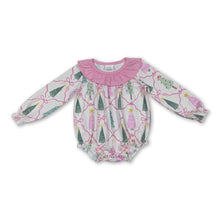 Load image into Gallery viewer, Long sleeves pink bow Christmas tree baby girl zipper romper