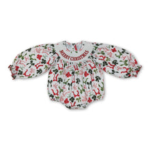 Load image into Gallery viewer, Red green bow Merry Christmas smocked girls romper