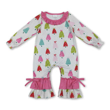 Load image into Gallery viewer, Pink ruffle long sleeves colorful Christmas tree girls romper