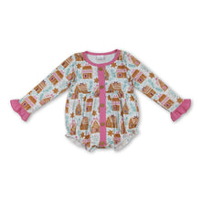 Load image into Gallery viewer, Long sleeves pink candy house girls Christmas romper