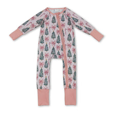 Load image into Gallery viewer, Pink bow candy cane Christmas tree girls zipper romper