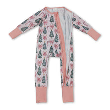 Load image into Gallery viewer, Pink bow candy cane Christmas tree girls zipper romper