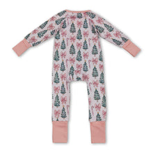 Load image into Gallery viewer, Pink bow candy cane Christmas tree girls zipper romper