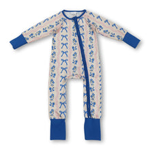 Load image into Gallery viewer, Long sleeves blue bow floral baby girls zipper romper