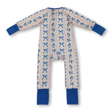 Load image into Gallery viewer, Long sleeves blue bow floral baby girls zipper romper