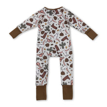 Load image into Gallery viewer, Bull skull cactus pumpkin boy western fall zipper romper