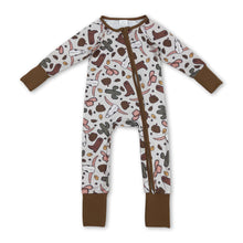 Load image into Gallery viewer, Bull skull cactus pumpkin boy western fall zipper romper