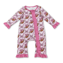 Load image into Gallery viewer, Pink ruffle long sleeves football bow baby girls zipper romper