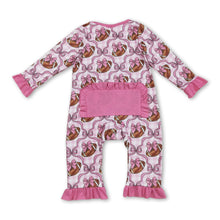Load image into Gallery viewer, Pink ruffle long sleeves football bow baby girls zipper romper