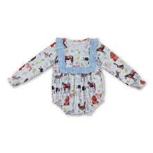 Load image into Gallery viewer, Light blue long sleeves plaid baby girls farm romper