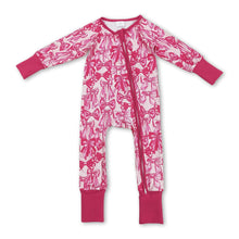 Load image into Gallery viewer, Long sleeves hot pink bow baby girls zipper romper