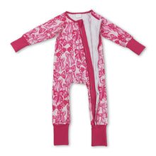 Load image into Gallery viewer, Long sleeves hot pink bow baby girls zipper romper