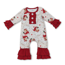 Load image into Gallery viewer, Red ruffle long sleeves santa baby girls Christmas romper