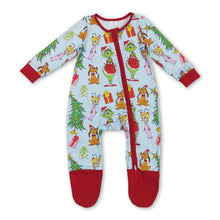 Load image into Gallery viewer, Green face Christmas tree girls Christmas zipper romper