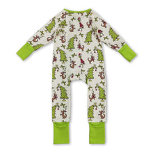 Load image into Gallery viewer, Green face bow Christmas tree baby girls zipper romper