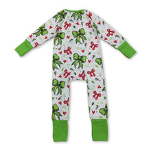 Load image into Gallery viewer, Ruffle green face baby girls Christmas zipper romper