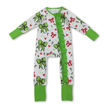 Load image into Gallery viewer, Ruffle green face baby girls Christmas zipper romper