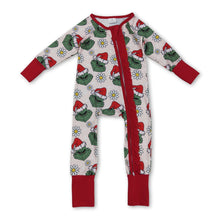 Load image into Gallery viewer, Floral green face Christmas hat baby girls zipper romper