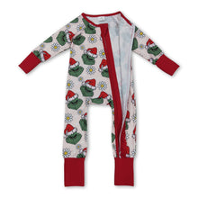 Load image into Gallery viewer, Floral green face Christmas hat baby girls zipper romper