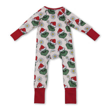 Load image into Gallery viewer, Floral green face Christmas hat baby girls zipper romper