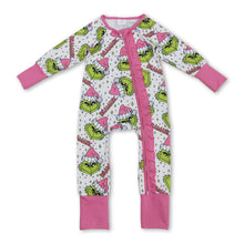 Load image into Gallery viewer, Pink Christmas hat green face baby girls zipper romper