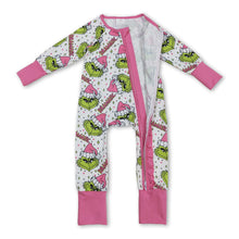 Load image into Gallery viewer, Pink Christmas hat green face baby girls zipper romper