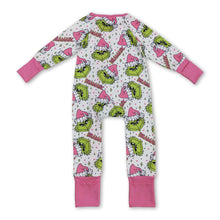 Load image into Gallery viewer, Pink Christmas hat green face baby girls zipper romper