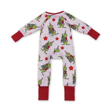 Load image into Gallery viewer, Red stars green face baby girls Christmas zipper romper