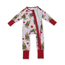 Load image into Gallery viewer, Red stars green face baby girls Christmas zipper romper