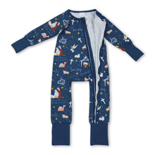 Load image into Gallery viewer, Blue long sleeves cross nativity baby Christmas zip romper