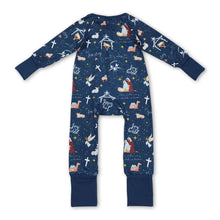 Load image into Gallery viewer, Blue long sleeves cross nativity baby Christmas zip romper