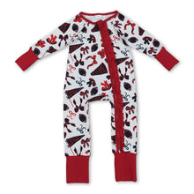 Load image into Gallery viewer, Long sleeves red ruffle bow football baby girls zipper romper