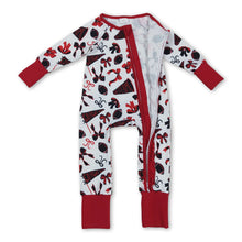 Load image into Gallery viewer, Long sleeves red ruffle bow football baby girls zipper romper