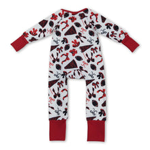 Load image into Gallery viewer, Long sleeves red ruffle bow football baby girls zipper romper