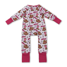 Load image into Gallery viewer, Cow boots howdy floral western baby girls zipper romper