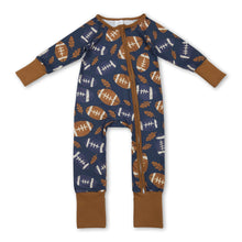 Load image into Gallery viewer, Long sleeves brown leaves football baby zipper romper