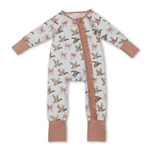 Load image into Gallery viewer, Long sleeves pink bow duck ruffle baby girls zipper romper
