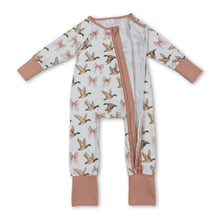 Load image into Gallery viewer, Long sleeves pink bow duck ruffle baby girls zipper romper