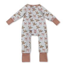 Load image into Gallery viewer, Long sleeves pink bow duck ruffle baby girls zipper romper
