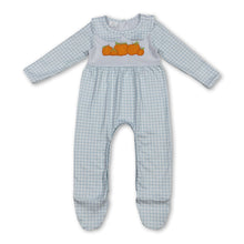 Load image into Gallery viewer, Long sleeves plaid pumpkin baby boy fall footed romper