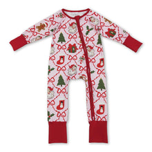 Load image into Gallery viewer, Red bow santa gingerbread baby Christmas zipper romper