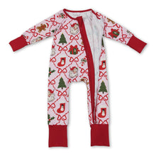 Load image into Gallery viewer, Red bow santa gingerbread baby Christmas zipper romper